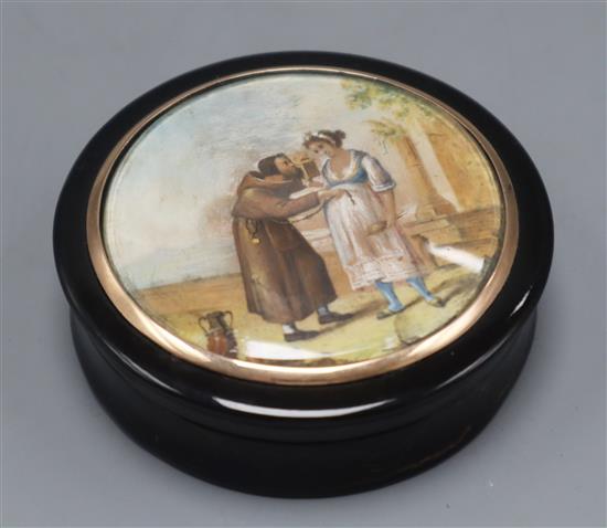 A 19th century tortoiseshell miniature inset snuff box 8.5cm